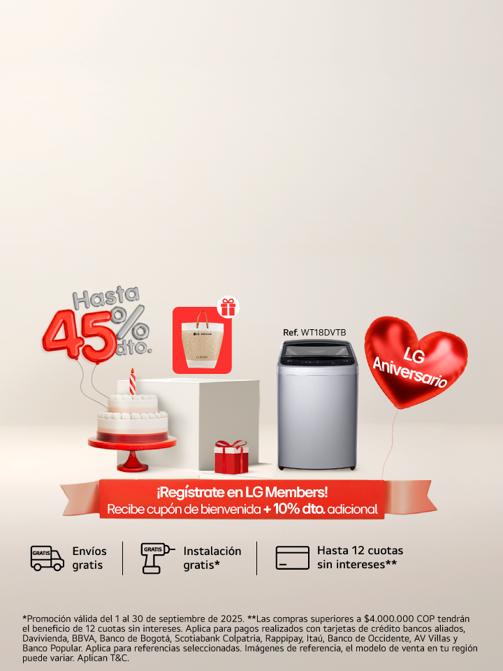 Descubre nuestro  aniversario LG en lavadoras con el 45%
