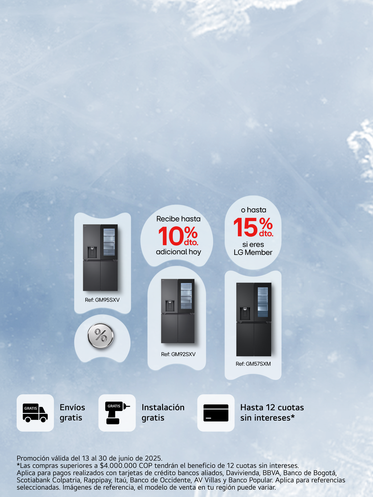 Neveras LG Instaview con 10% y 15%  de dto. adicional en fondo azul