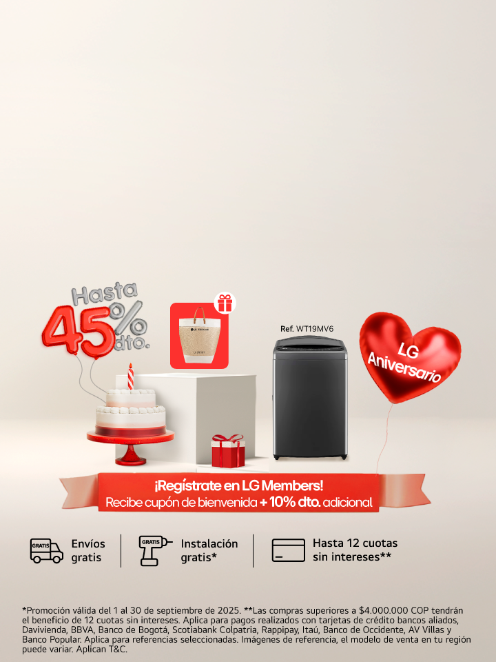 Descubre nuestro  aniversario LG en lavadoras con el 45%