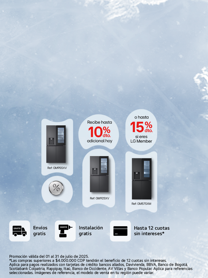 Neveras LG Instaview con 10% y 15%  de dto. adicional en fondo azul