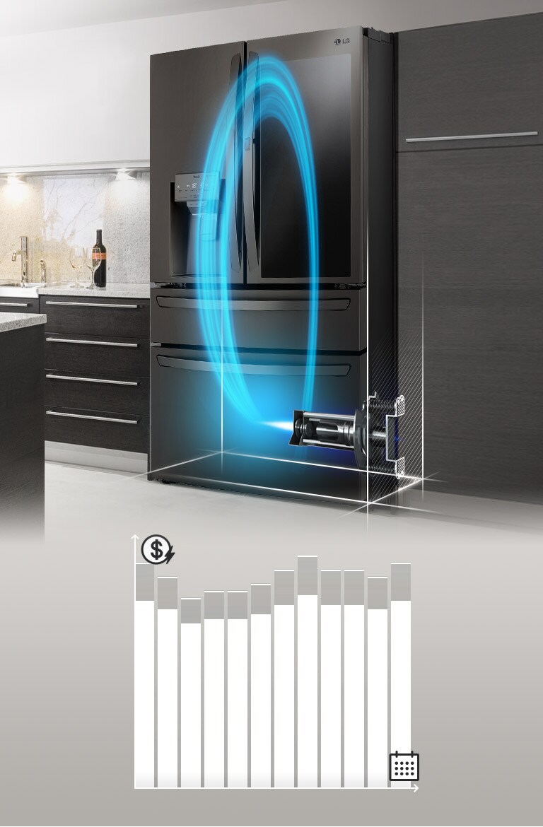 Video LG Inverter Linear Compressor en nevecón negro.