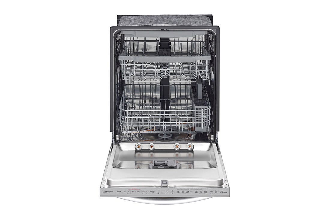 Vista frontal puerta abierta de lavavajillas LG LDTS5552S - QuadWash