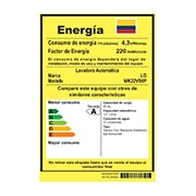 Tarjeta de consumo energético de la torre de lavado LG.