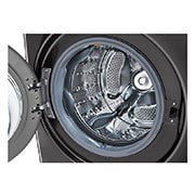 Lavadora LG wm25bv2s6br, acercamiento tanque puerta abierta.