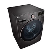 Lavadora LG wm25bv2s6br, vista frontal izquierda desde arriba.