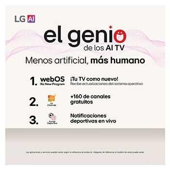Pantalla de LG TV con un AI Magic Remote de fondo. El botón de IA está resaltado y con un globo de texto: Sugiere una película que me guste. En la pantalla, se muestra el ícono de usuario E, que indica cómo AI Voice ID identificó al usuario y dio recomendaciones personalizadas basándose únicamente en su voz. 