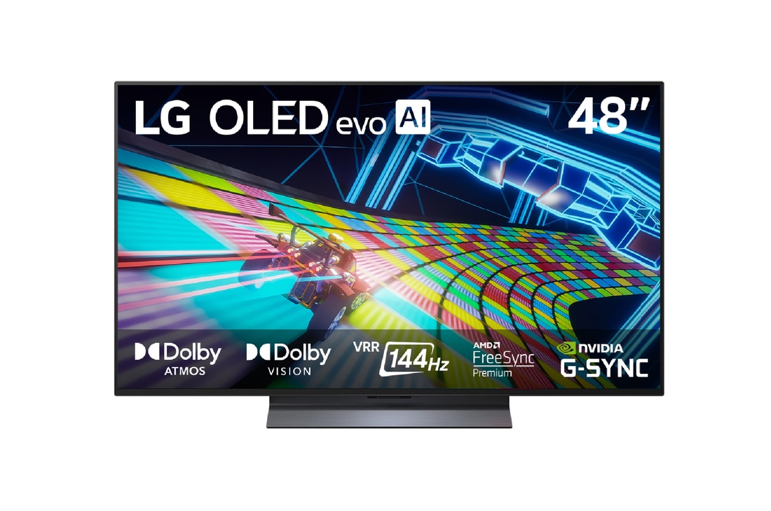 Vista de frente de la Smart TV LG OLED evo AI C5 4K. El emblema “OLED, número 1 del mundo durante 12 años” y el logotipo de LG OLED evo AI 2025 aparecen en la pantalla.