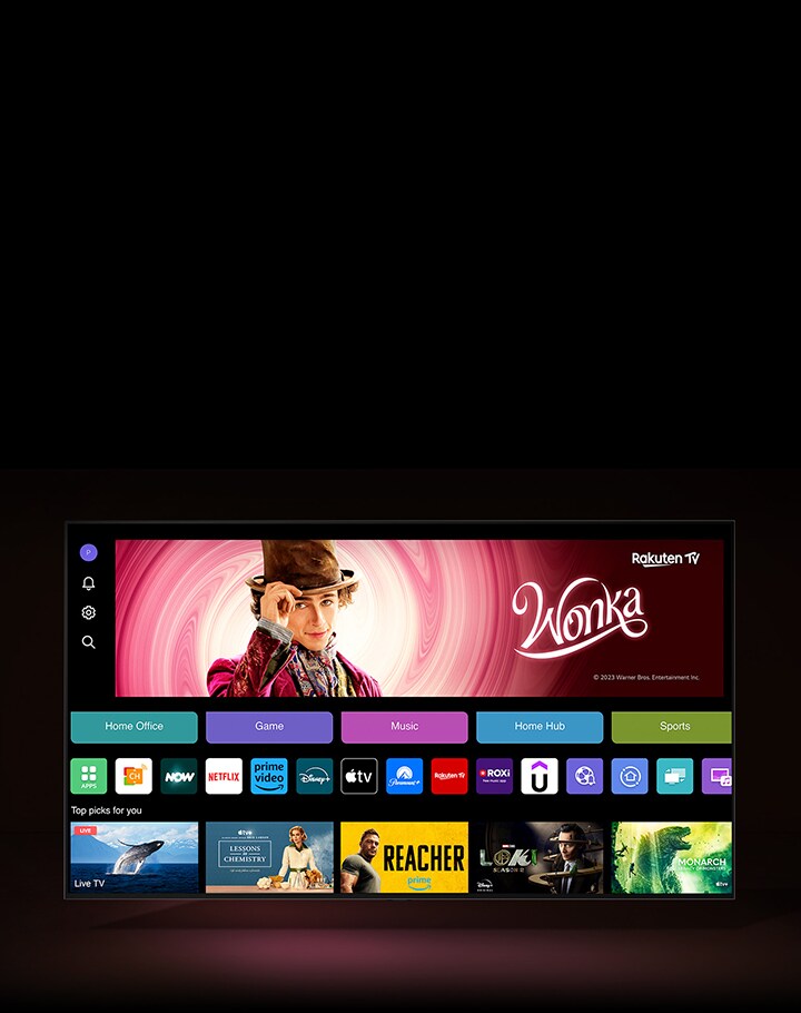 La pantalla de inicio de streaming muestra todas las aplicaciones, categorías y contenidos recomendados.