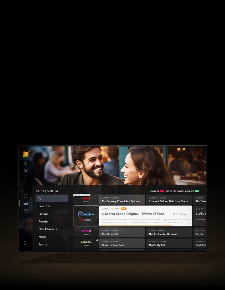 En el LG TV aparece superpuesta la parrilla de programación sobre el programa que se reproduce en ese momento. 