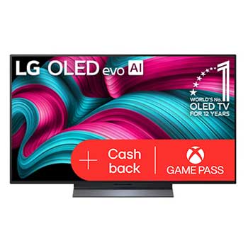 Čelní pohled na LG OLED evo AI C5 4K Smart TV. Na obrazovce je emblém 12 let světové jedničky OLED a logo LG OLED evo AI 2025.