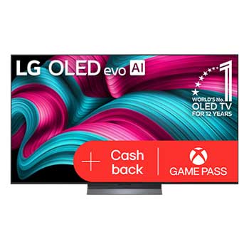 Čelní pohled na LG OLED evo AI C5 4K Smart TV. Na obrazovce je emblém 12 let světové jedničky OLED a logo LG OLED evo AI 2025.