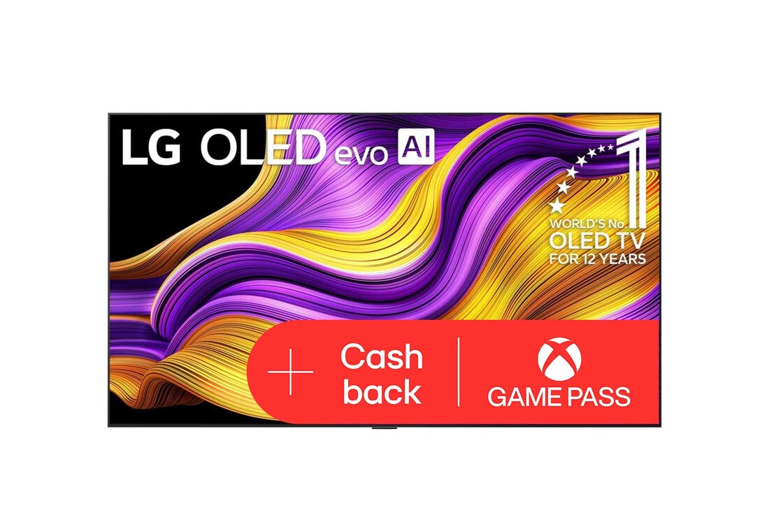Čelní pohled na LG OLED evo AI C5 4K Smart TV. Na obrazovce je emblém 12 let světové jedničky OLED a logo LG OLED evo AI 2025.