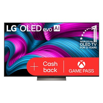 Čelní pohled na LG OLED evo AI C5 4K Smart TV. Na obrazovce je emblém 12 let světové jedničky OLED a logo LG OLED evo AI 2025.