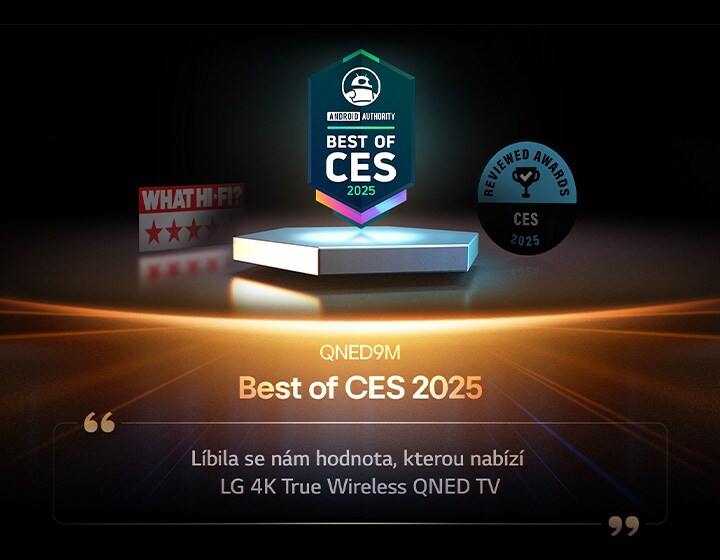 Ocenění pro QNED9M od Android Authority. Výběr Best of CES 2025. Výňatek z jejich recenze zní: Líbí se nám hodnota, kterou nabízí LG 4K True Wireless QNED TV.