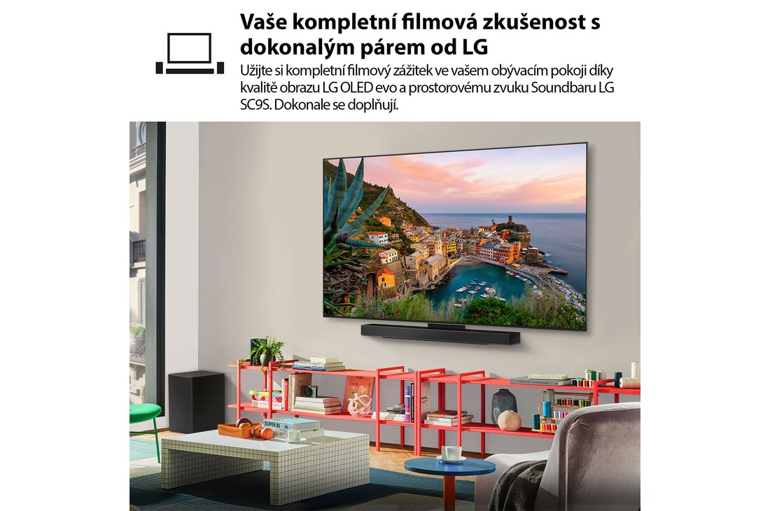 Dálkový ovladač LG AI Magic Remote se zvýrazněným tlačítkem AI. Kolem jsou zobrazeny různé funkce, ke kterým má uživatel přístup pomocí tohoto tlačítka. AI Voice ID, AI Search, AI Chatbot, AI Concierge, AI Picture Wizard, AI Sound Wizard. Text vysvětluje, žeovladač LG AI Magic Remote doplňuje váš zážitek s umělou inteligencí o speciální tlačítko s umělou inteligencí a lze jej používat jako myš. Stačí ukázat a kliknout.