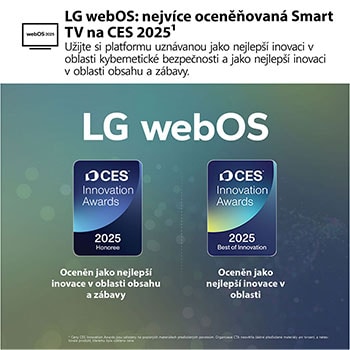 Obývací pokoj s televizorem LG OLED TV připevněným na stěně. Na televizoru je vidět horský masiv na pozadí temné večerní oblohy plné hvězd. Scéna rozdělená na dvě části demonstruje, jak technologie Perfect Black zajišťuje věrné podání černé barvy, ať už je kolem vás světlo nebo tma. Na jedné straně scény je zobrazena matnější, šedivější verze krajiny s označením Non Perfect Black. Na druhé straně je obraz příjemnější a má větší dynamický rozsah černé a bílé. Nese označení Perfect Black. Viditelná je také certifikace loga, technologie Perfect Black zajišťuje úroveň černé barvy nižší nebo rovnou 0,24 nit až do 500 luxů. Po straně je textová bublina s nápisem Podívejte se na značku certifikace Perfect Black.