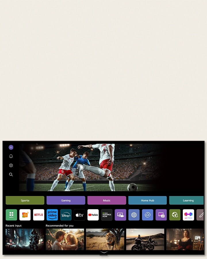 Domovská obrazovka kanálů LG Channels zobrazující rozmanitý obsah dostupný na LG TV. 