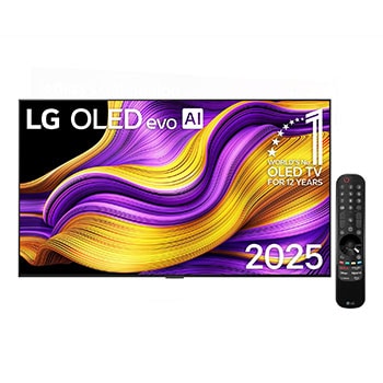 Čelní pohled na LG OLED evo AI C5 4K Smart TV. Na obrazovce je emblém 12 let světové jedničky OLED a logo LG OLED evo AI 2025.