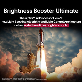 Noční táborový oheň uprostřed přírody. V dálce je vidět les a jezero. Večerní obloha je plná hvězd. Celá scéna je rozdělena na dvě poloviny. Jedna strana je tmavší a matnější. Druhá polovina je pozoruhodně jasnější, což dokazuje působivý jas funkce Brightness Booster. 