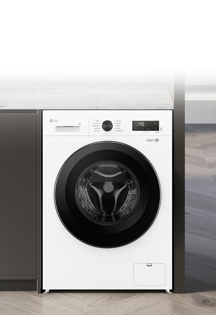 Zobrazuje vnitřní řez pračky