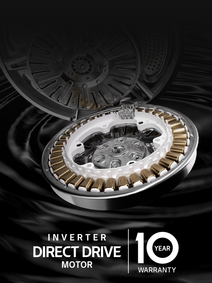 Má motor pračky a logo na černém vlnícím se pozadí