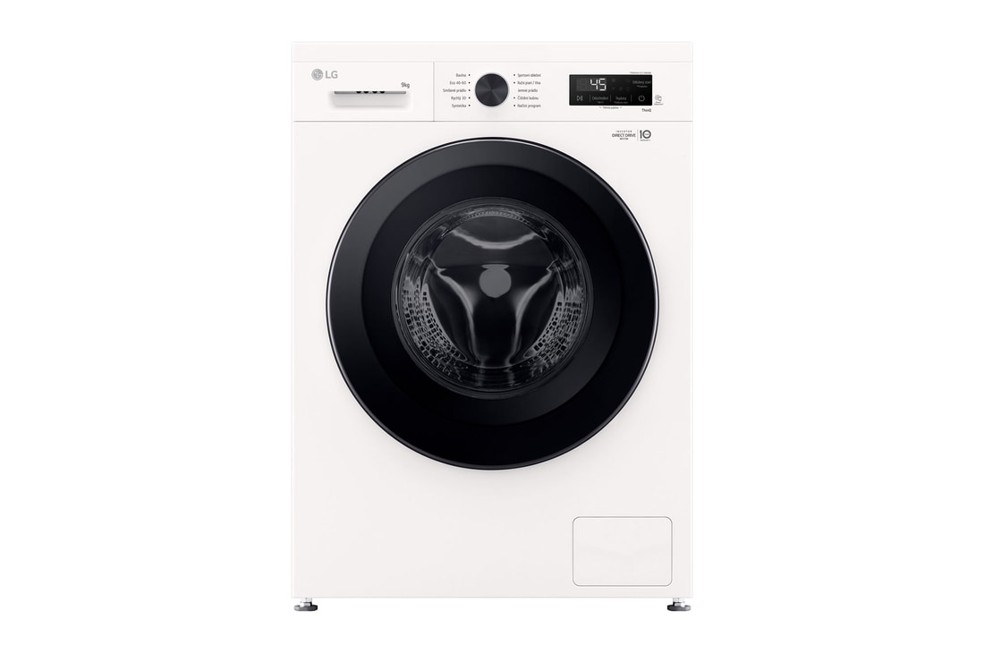 Čelní pohled na Parní pračka LG | 9 kg | A | 1400 ot./min | DirectDrive™ | ThinQ™|Bílá, F4X1009NWK