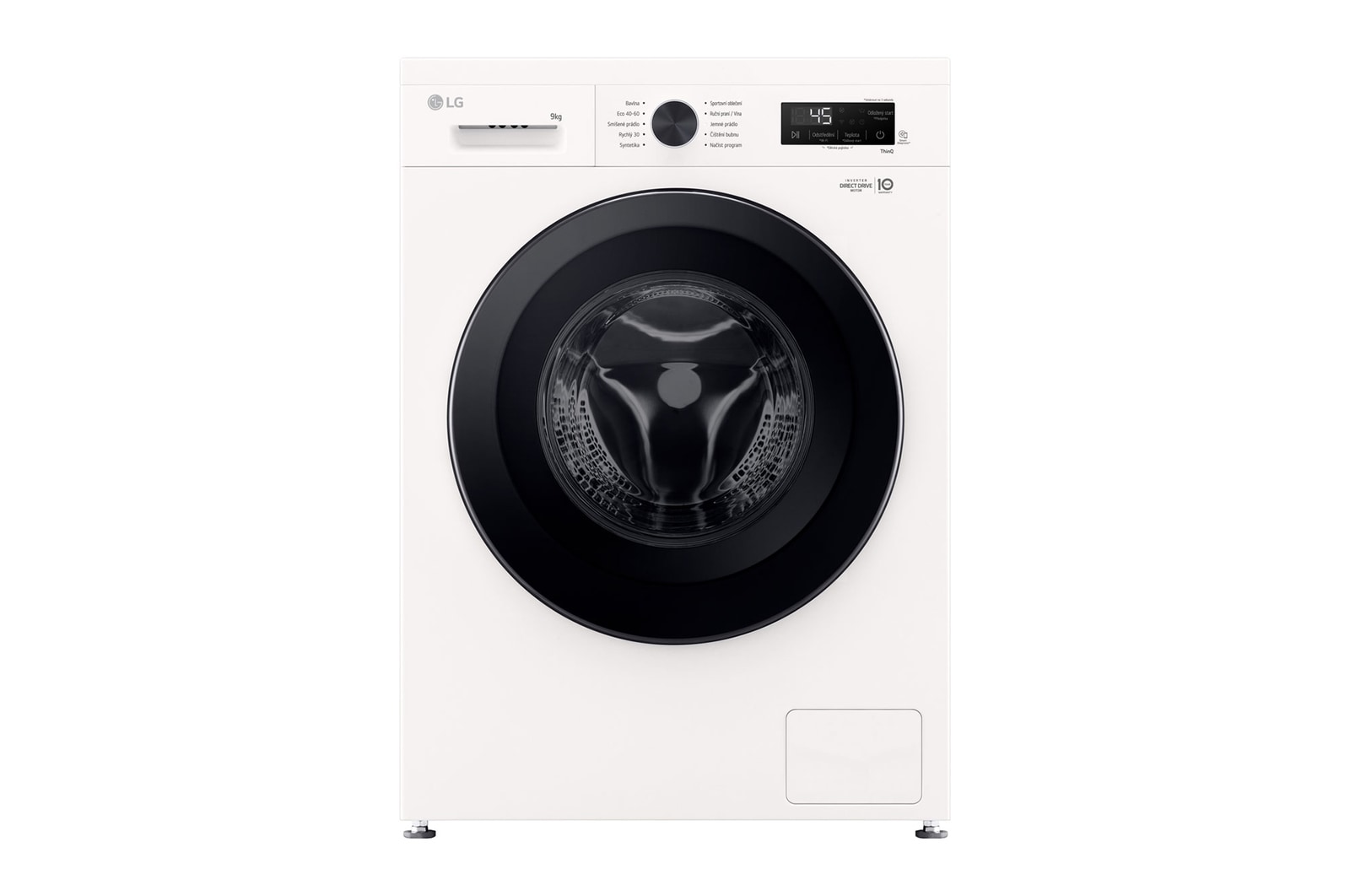 Čelní pohled na Parní pračka LG | 9 kg | A | 1400 ot./min | DirectDrive™ | ThinQ™|Bílá, F4X1009NWK