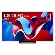 Front view with LG OLED evo TV, OLED C4, 11 Years of world number 1 OLED Emblem logo and webOS Re:New Program logo on screen
