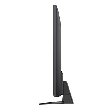 Pohled zepředu a z boku na LG NanoCell NANO80 AI 4K Smart TV s rozměry na délku, šířku, výšku a hloubku.