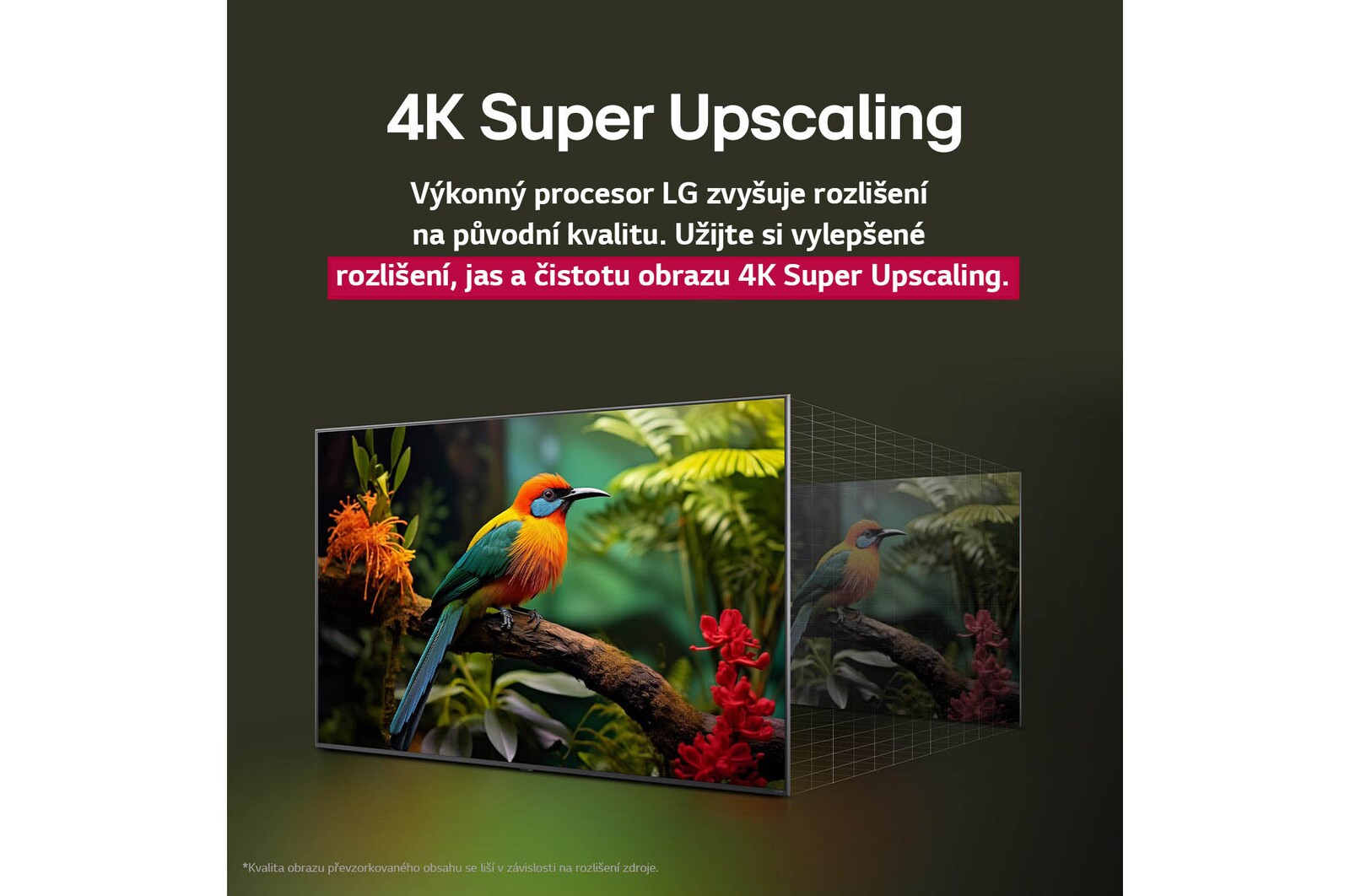 Obrázek rozdělený uprostřed, který ukazuje před a po zobrazení čistých barev v reálném rozlišení 4K. Levá strana kolotoče je ostrá a barevná, zatímco pravá strana je vybledlá. Název vypovídá o tom, jak je každá scéna vizuálně působivější a příjemnější. 