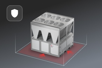 The LG Inverter Scroll Chiller is displayed in a 3D space with red arrows.