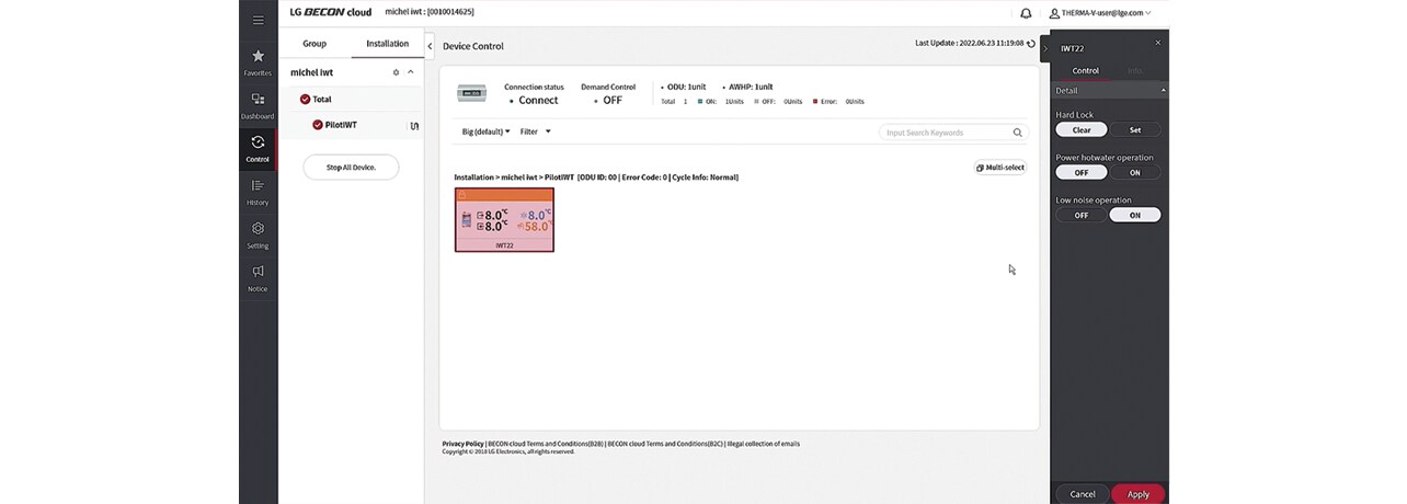 BECON cloud service monitoring screen