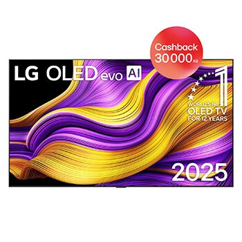 Čelní pohled na LG OLED evo AI C5 4K Smart TV. Na obrazovce je emblém 12 let světové jedničky OLED a logo LG OLED evo AI 2025.