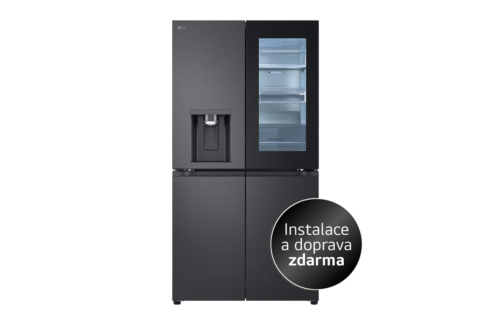 Pohled zepředu na multi-door chladničku LG GMG960EVEE