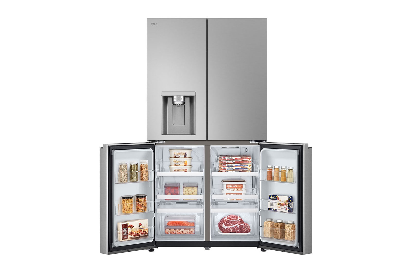 bottom door open with food stored
