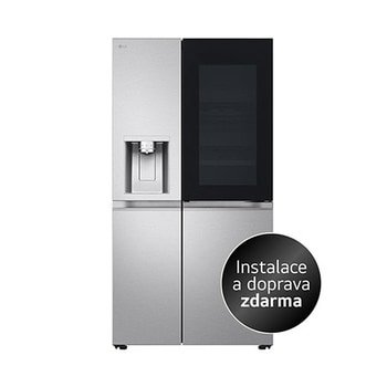 Pohled zepředu na 628L InstaView™ ThinQ™WiFi Americká chladnička,Černá/šedá GSXE91MBAD