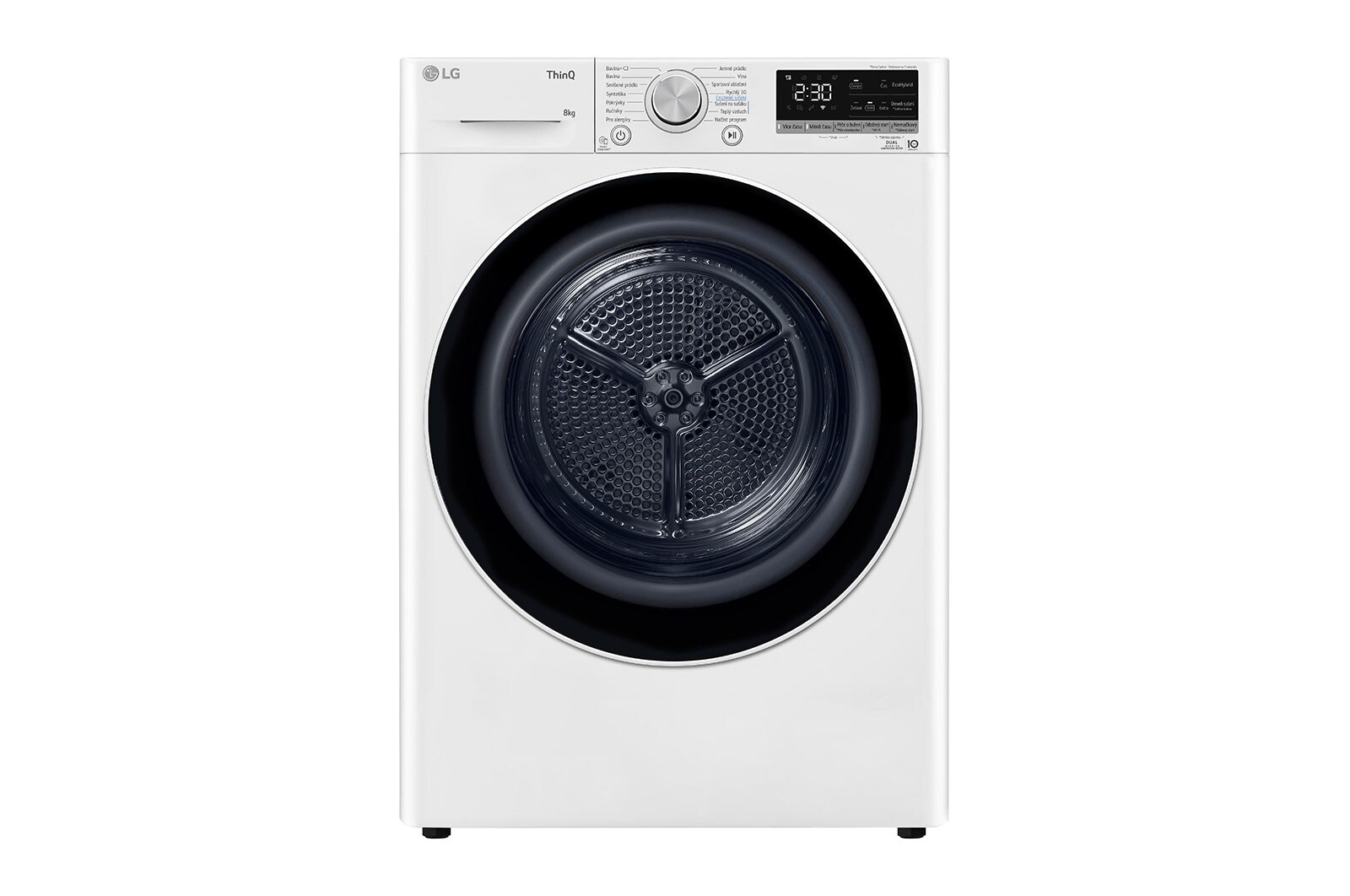 Čelní pohled na Sušička LG | 8 kg | DUAL Inverter Heat Pump™ |ThinQ™|Bílá RC81V9AV4N