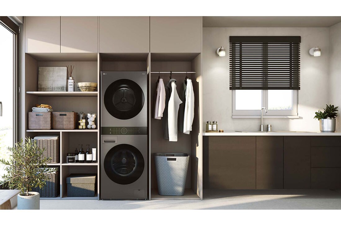 LG WashTower | 12 / 10 kg |1400 ot./min | AI DD™ | TurboWash™360°|Černá/šedá, WT1210BBF