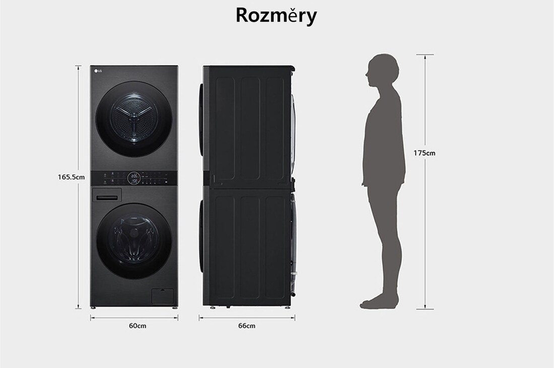 LG WashTower | 12 / 10 kg |1400 ot./min | AI DD™ | TurboWash™360°|Černá/šedá, WT1210BBF