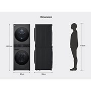 LG WashTower | 12 / 10 kg |1400 ot./min | AI DD™ | TurboWash™360°|Černá/šedá, WT1210BBF
