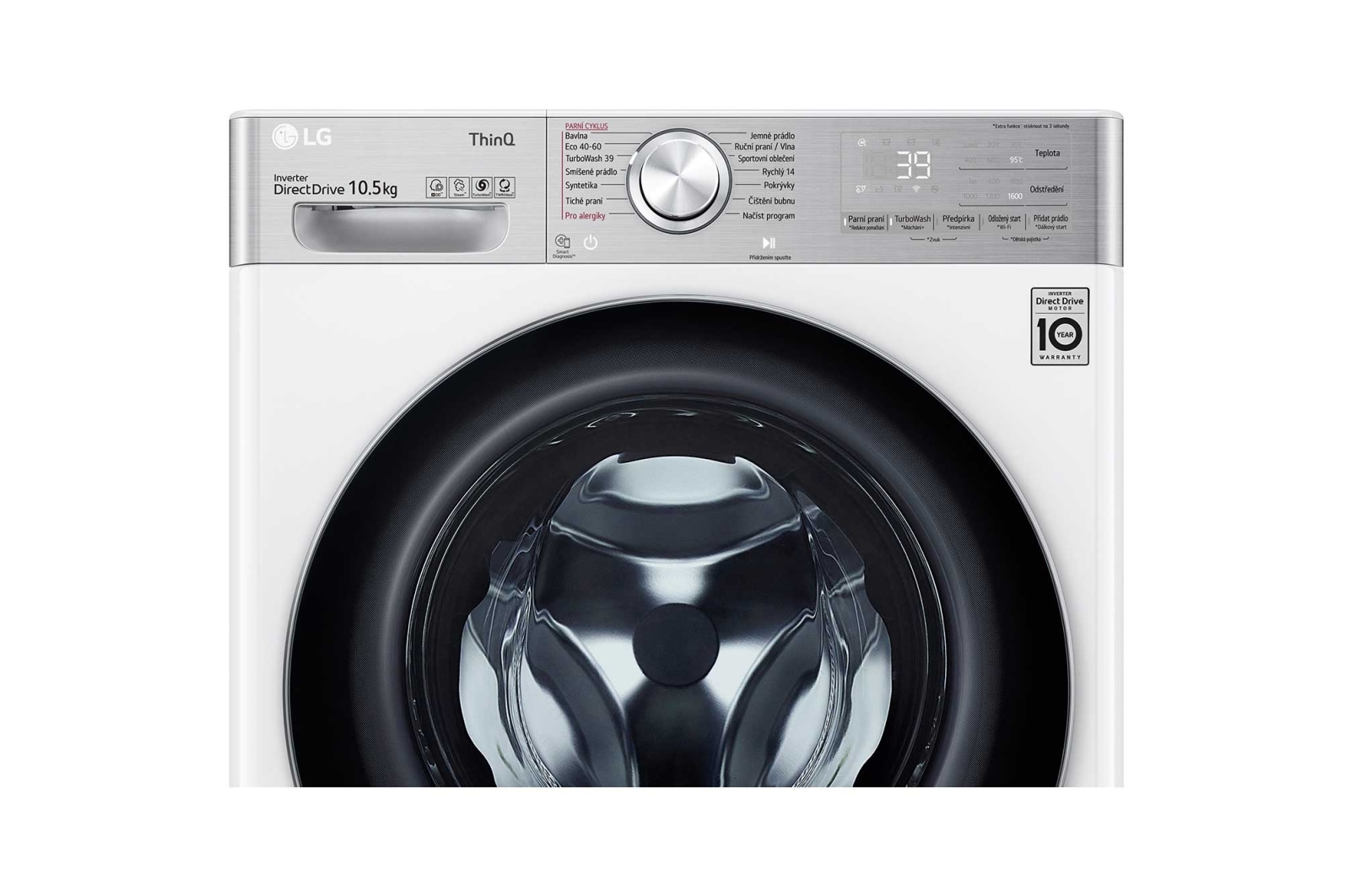 LG 10,5 kg parní pračka, Direct Drive™ motor, neomezené množství pracích pohybů, parní praní Steam+™, TurboWash™360°, ThinQ+WiFi, F610V10RW2W