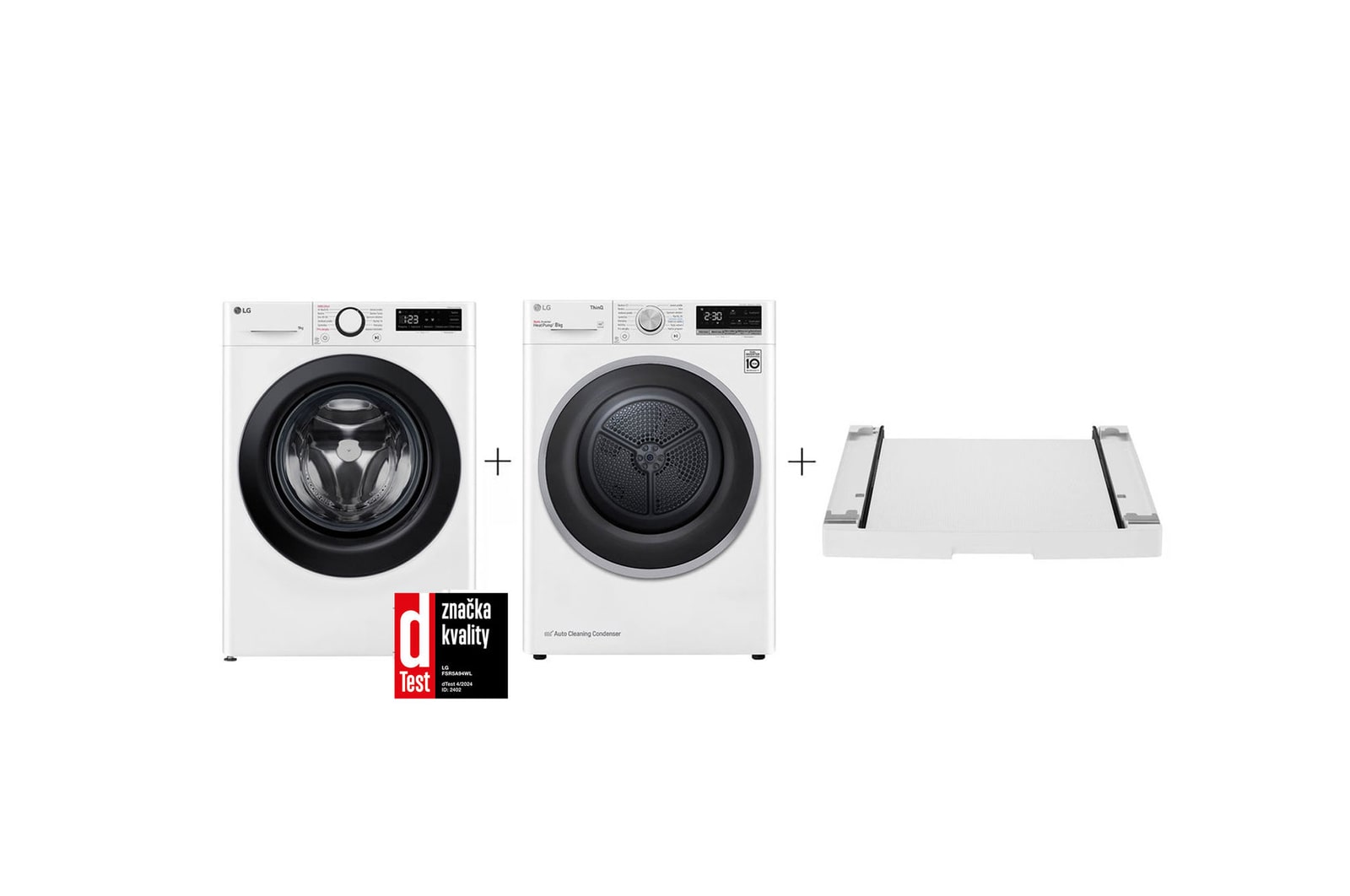 Čelní pohled na PRACÍ SET | LG Pračka FSR5A94WL &#43; Sušička RC81V5AV7N &#43; Výsuvný mezikus ZDARMA LAUNWDSN21