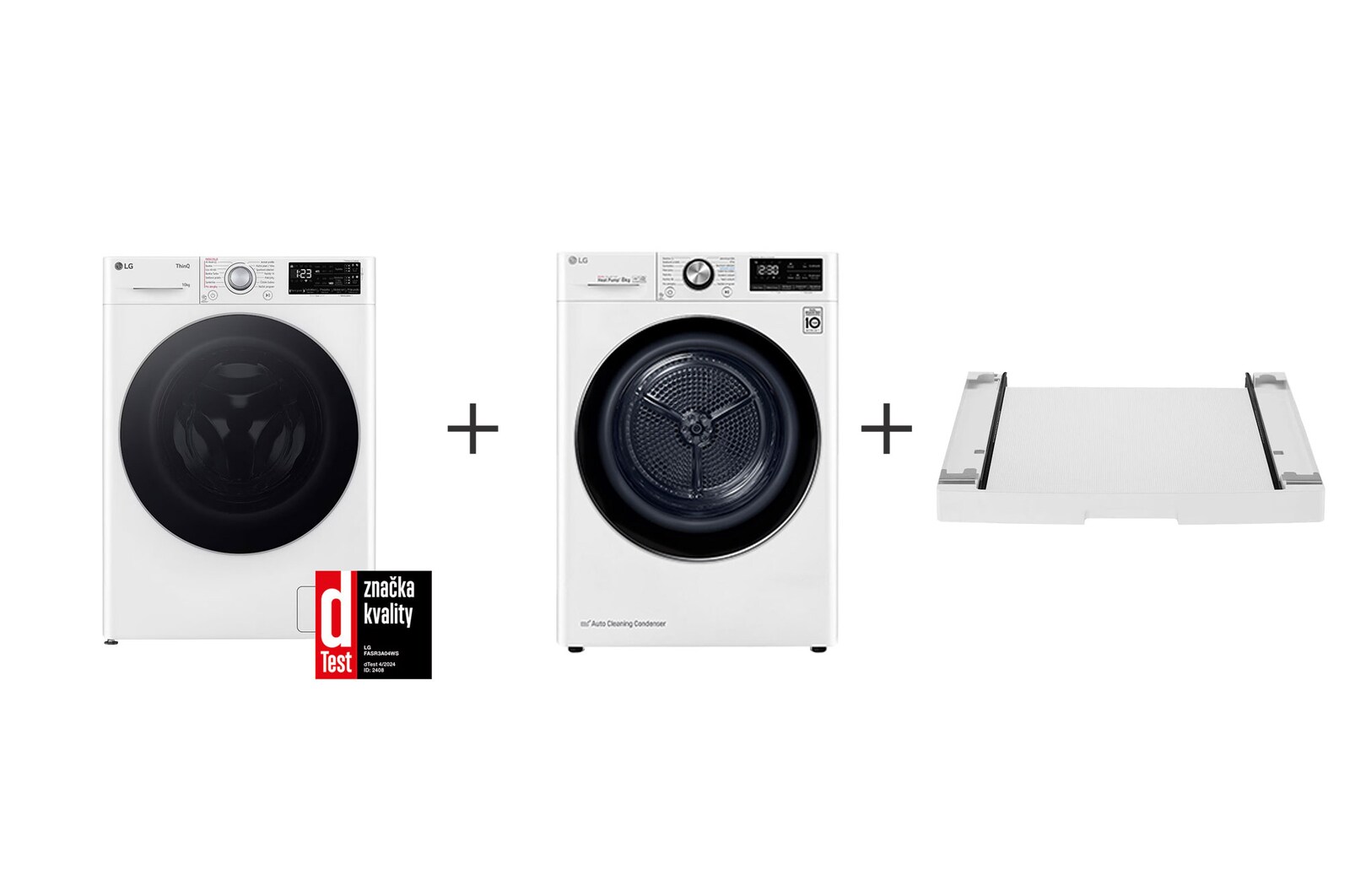 Čelní pohled na PRACÍ SET | LG Pračka FASR3A04WS&#43; Sušička RC81V9AV2W&#43; Výsuvný mezikus ZDARMA LAUNWDSN28
