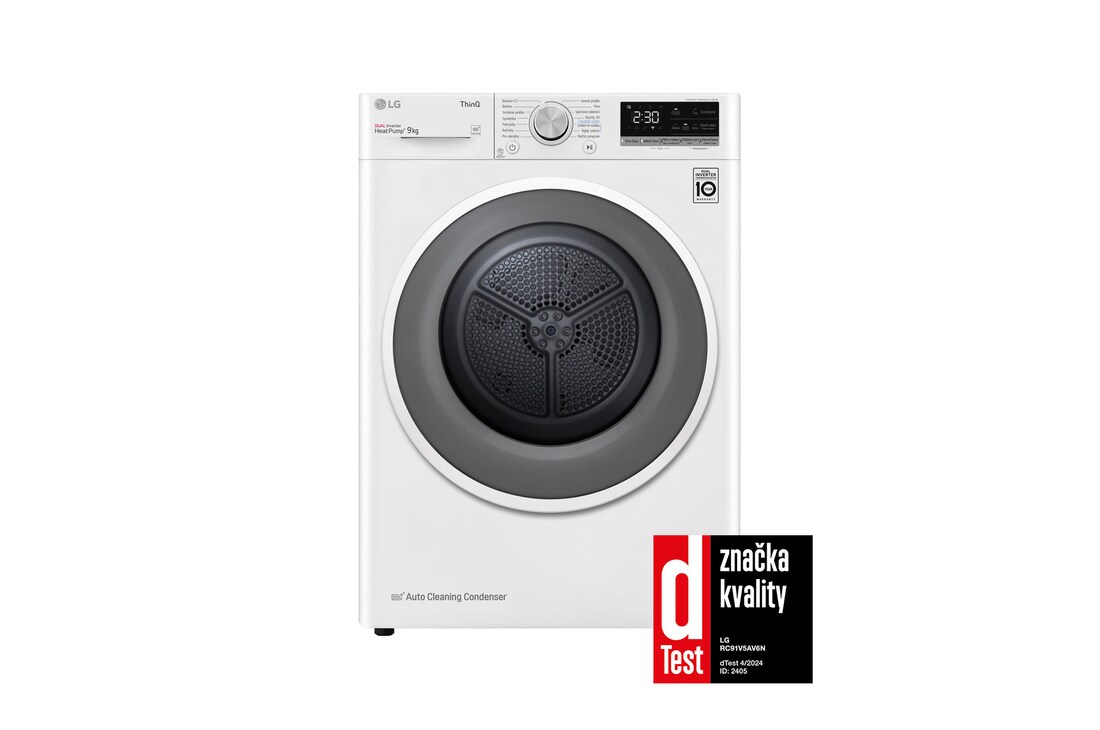 LG Sušička LG | 9 kg | DUAL Inverter Heat Pump™ |ThinQ™|Bílá, RC91V5AV6N