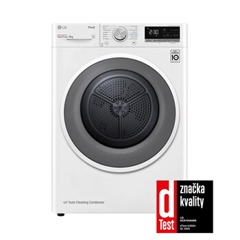 Pohled zepředu na 9 kg Sušička DUAL Inverter Heat Pump™, Bílá RC91V5AV6N