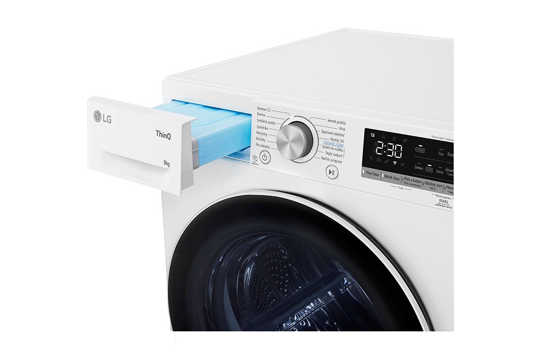 LG Sušička LG | 9 kg | DUAL Inverter Heat Pump™ |ThinQ™|Bílá, RC91V9AV4N