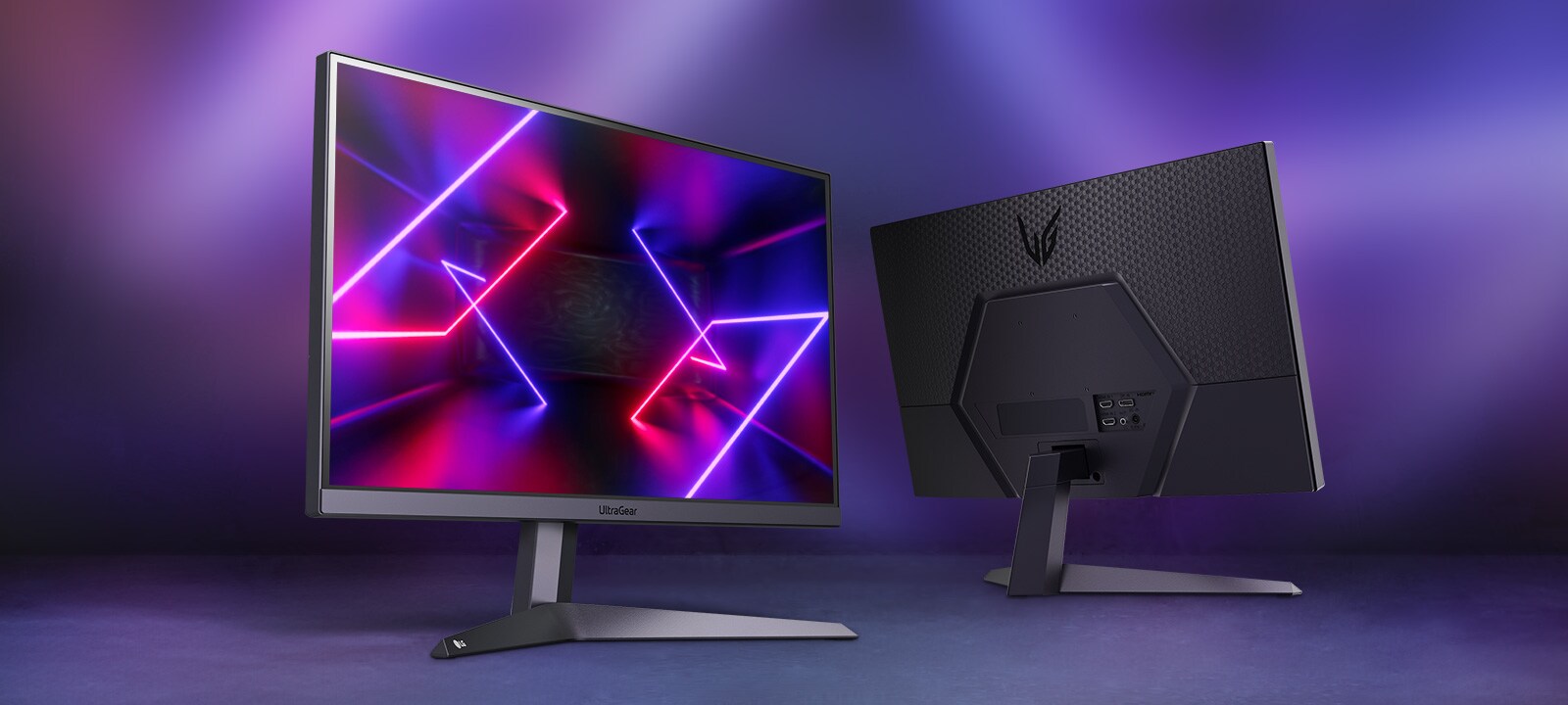 Dva obrázky zobrazující přední a zadní stranu monitoru.	