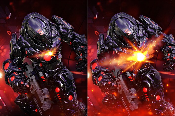 Zobrazuje ukázkový obrázek, na který byla použita funkce Dynamic Action Sync.