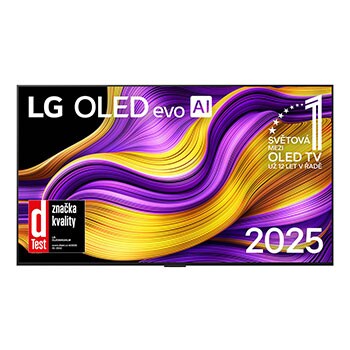Čelní pohled na LG OLED evo AI C5 4K Smart TV. Na obrazovce je emblém 12 let světové jedničky OLED a logo LG OLED evo AI 2025.