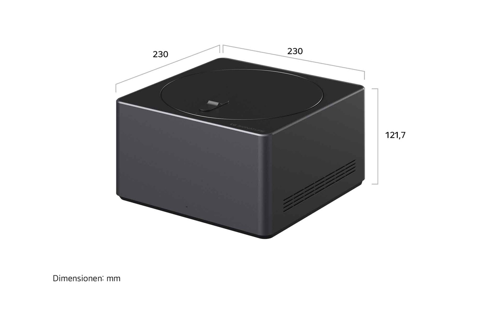 Zero Connect Box mit den entsprechenden Größenangaben in Millimetern. 